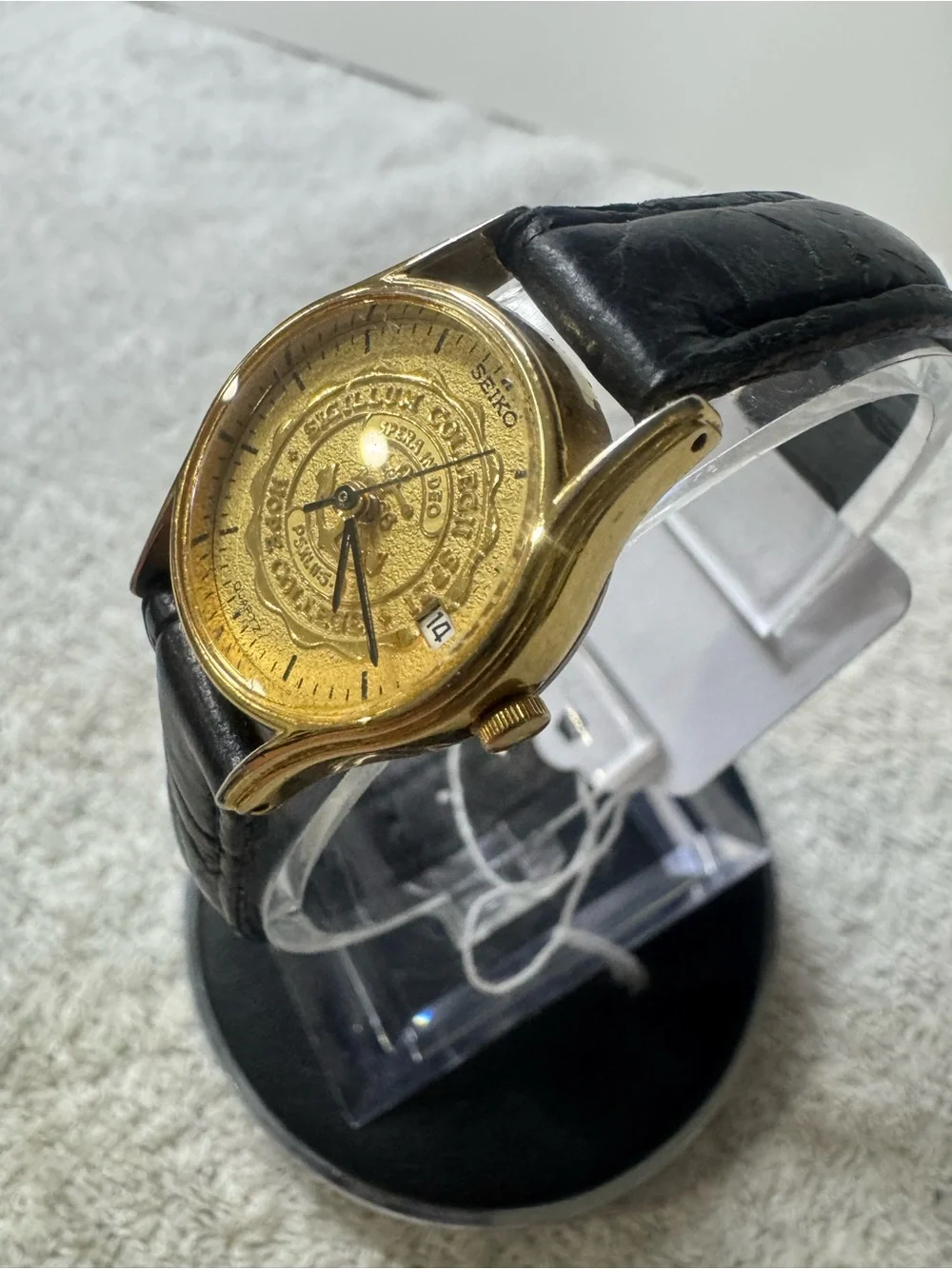 Seiko Gold Dial Black Leather Strap Watch